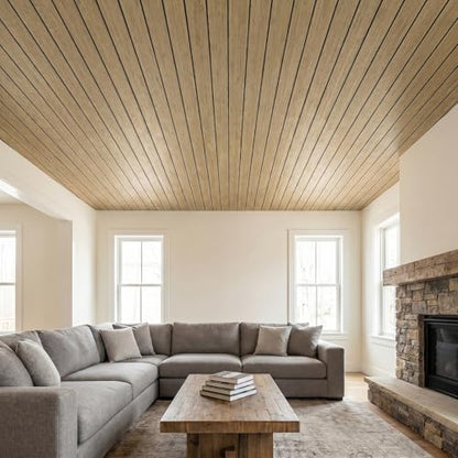 VEELIKE Tan Birch Slat Wall Panels Peel and Stick 3D Wood Grain Wall Panel 17''x118'' Self Adhesive Faux Wood Panels Sound Proof Foam Slat Paneling for Accent Walls Ceiling Bedroom Living Room Renters - color: Tan Birch, size: 17''x118''