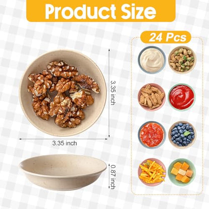 24 Pack 4 oz Soy Sauce Dish Small Dipping Bowls Unbreakable Mini Plastic Bowls Bulk Wheat Straw Dipping Dessert Bowls Dipping Sauce Cups for Soy, Snack, Side Dishes, Ketchup, BBQ(Multicolor) - color: Multicolor