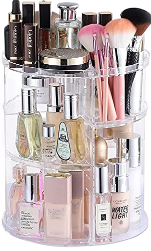 Clear Rotating Makeup Organizer for Vanity,Adjustable Skincare Organizer Countertop,Cosmetic Display Cases for Beauty,Skin Care,Spinning Makeup Stand,Make up Storage Organizer and Perfume organizer - color: Clear