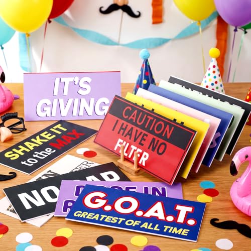 Beeveer 24 Designs Fun Photo Booth Props Fun Photo Booth Sign Decorations for Photoshoot PVC Double Sided 11x5.5 Inch DIY Waterproof Selfie Signs for Wedding Birthday Graduation Hawaiian All Party - color: Colorful, style: Popular