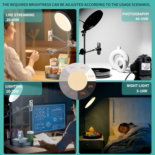 Bright Zoom Lighting for Computer, Adjustable Desk Lighting for Video Callst,55W Dimmable Full Screen Ring Light,with Rotating Storage Box,Pen Holder Stand,Phone Holder and Controller (Black, 10.5) - color: Black