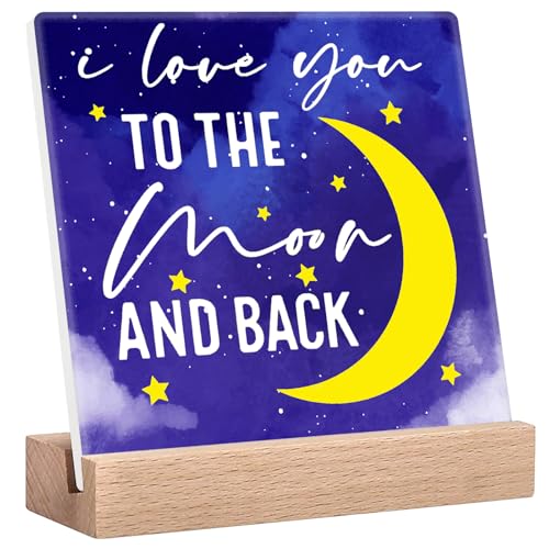 Moon and Stars Nursery Decor Desk Signs, I Love You to the Moon and Back Sign, Baby Shower Gifts Boys Room Sign Table Shelf Decorations Plaques - color: Flower06
