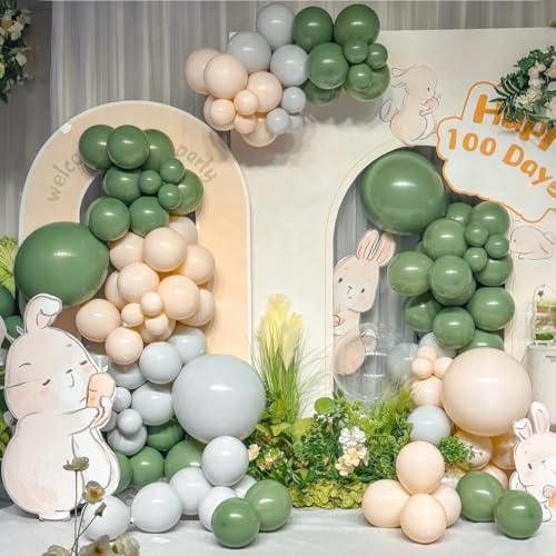 MEBAY Green White Sand Balloon Arch Kit, 141Pcs Avocado Green Sand White Boho Sandy Brown and White Balloons for Baby Shower Bridal Shower Birthday Party - color: 141-sand White