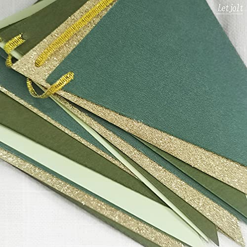 Letjolt Green Triangle Banner Decoration Golden Greenery Party Supplies St. Patrick's Day Bunting Signs for Birthday Nursery Anniversary Pre - Strung Flags 15 pcs 10 Feet