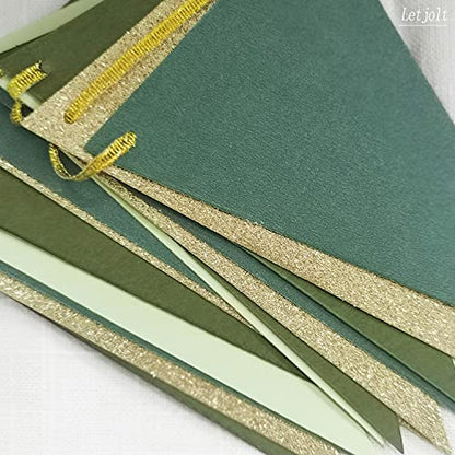 Letjolt Green Triangle Banner Decoration Golden Greenery Party Supplies St. Patrick's Day Bunting Signs for Birthday Nursery Anniversary Pre - Strung Flags 15 pcs 10 Feet