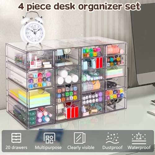 VZKAH Acrylic Organizer with Drawers | 20 Drawers 4 Sets | Desk Organizer and Storage, Clear Makeup Organization, For Office/Art Supply/Craft Storage and Organization - style: 20 drawers / 4 set