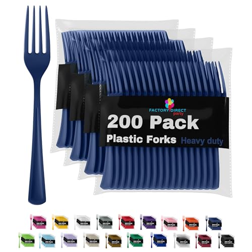 Party Solids Navy Plastic Forks 200 Pieces Navy Forks Disposable Utensils Heavy Duty Plastic Cutlery Set Disposable Cutlery Sets Flatware Sets Silverware Set Party Supplies & Party Tableware - color: Navy