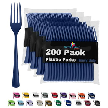 Party Solids Navy Plastic Forks 200 Pieces Navy Forks Disposable Utensils Heavy Duty Plastic Cutlery Set Disposable Cutlery Sets Flatware Sets Silverware Set Party Supplies & Party Tableware - color: Navy