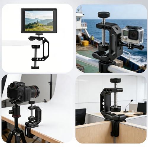 C Clamp Camera Mount with 1/4’’ and 3/8’’ Threaded Holes - 4.5cm Jaw Opening - Max Load 2kg - 2 Pack