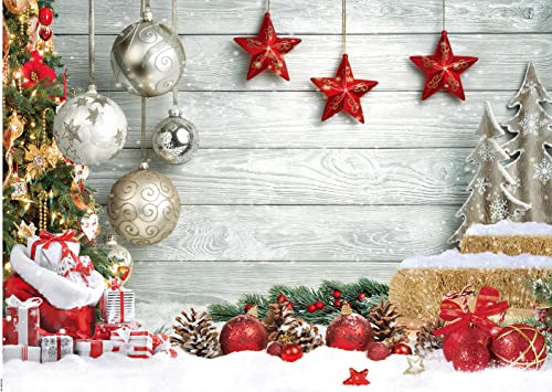 CHAIYA 8X6FT Christmas Backdrop White Wood Floor Photography Backdrop Winter Snow Xmas Tree Gift Family Christmas Party Photo Background New Year Party Decoration - size: 8′x6′