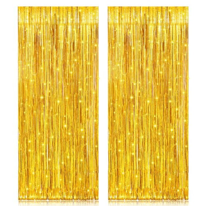 2 Pack 3.2ft x 8.2ft Gold Metallic Foil Curtains, Big Laser Glitter Fringe Rain Curtain Photo Booth Backdrop Tinsel Curtain Streamer for Birthday Wedding Graduations Christmas Event Party Supplies - color: Gold