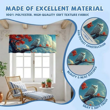 Owl Curtain, Two-Pack, Autumn Tree Branch Sky Fantasy Red Leave,Applicable to Bathroom, Bedroom, 54x18 inches. - color: Owl