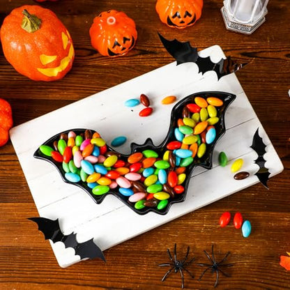 Teenyyou 2 Pcs Ceramic Halloween Plates Black Bat Serving Tray Halloween Bat Desk Dessert Display Platters Trick or Treat Decorations for Indoor Outdoor Home Birthday Party Gift Supplies