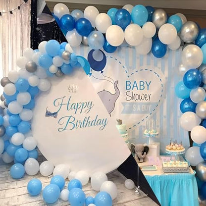 OuMuaMua 62pcs Blue Silver White Confetti Balloons Kit, 12 Inch White Royal Blue Metallic Silver Confetti Balloons for Boy Birthday Baby Shower Graduation Party Supplies - color: Blue White Silver
