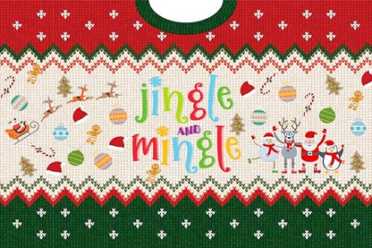 6x4ft Jingle and Mingle Backdrop Christmas Trees Santa Claus Xmas Balls Gingerbread Man Red Green Sweater Theme Background Xmas Eve New Year Party Decor Portrait Photo Booth Studio Props - size: 6x4FT