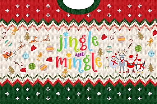 15x8ft Jingle and Mingle Backdrop Christmas Trees Santa Claus Xmas Balls Gingerbread Man Red Green Sweater Theme Background Xmas Eve New Year Party Decor Portrait Photo Booth Studio Props - size: 15x8FT