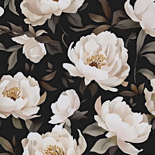 Floral Wallpaper Peel and Stick, Black/Beige Contact Paper Large Peony Flowers 17.5" x 118", Vintage Wall Paper Mural Self Adhesive Removable Waterproof for Room Bedroom Shelves Cabinet Drawer Table - color: Black/Beige, size: 17.5" x 118"