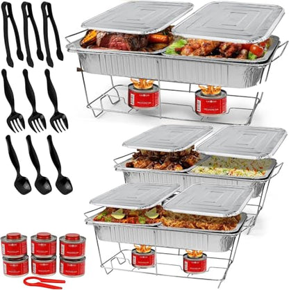 Large Full Size 33-Pcs Disposable Chaffing Buffet with-Covers, Utensils, Fuel Cans – Premium Chafing Dish Set for Events, Parties, Catering - size: Complete Kit (with Racks)