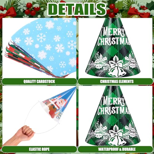 24 Pcs Christmas Party Hats Paper Xmas Tree Reindeer Santa Snowman Elf Cone Hat Christmas Photo Props Party Favors - style: Cute Style