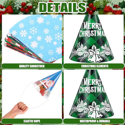 24 Pcs Christmas Party Hats Paper Xmas Tree Reindeer Santa Snowman Elf Cone Hat Christmas Photo Props Party Favors - style: Cute Style