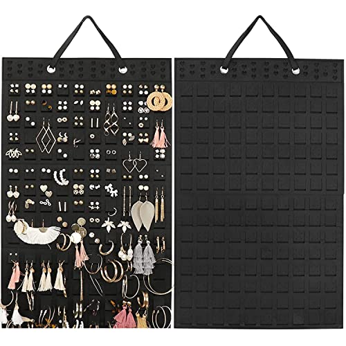 Resovo Hanging Earrings Organizer & Holder - 20 Hooks, Holds Up To 300 Pairs, Compact Design, Soft Material, Earring Hanger & Display for Women & Girls - 1 Pack - color: Black, size: 22.5*13.6 inches