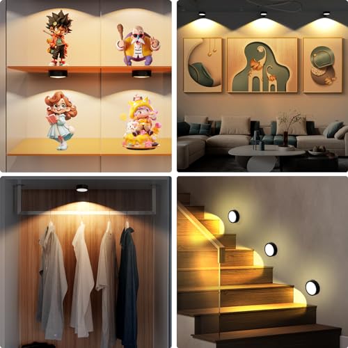 Narotood 6 Pack Picture Lights for Wall, Rechargeable Battery Operated Wall Lights, Picture Frame Lights with 3 Lighting Modes, Wireless Magnetic Painting Light with Remote Control Timer, (Black) - color: Black, size: 6 Pack