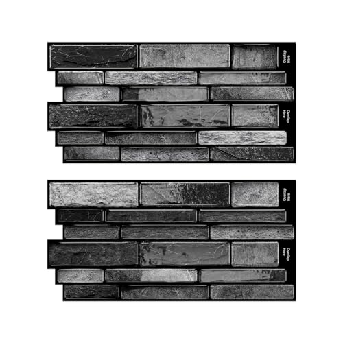 3D Textured Peel and Stick Backsplash Tiles - 20 Sheets 9.69"x4.72" Waterproof Self-Adhesive Tile for Kitchen, Bathroom - Black - color: Black