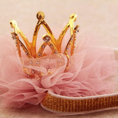Nishine 1.3"x1.3" Mini Baby Girl Tulle Crown Headband Toddler Princess Crown Tiaras Birthday Photography (Gold, Elastic) - color: Gold