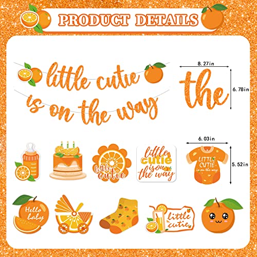 Little Cutie Baby Shower Decorations - 16pcs Orange Party Decorations 2pcs Glitter Baby Shower Banners 14pcs Orange Hanging Swirls Little Cute is on the Way Birthday Party Decor Supplies - style: Little Cutie