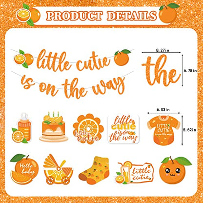 Little Cutie Baby Shower Decorations - 16pcs Orange Party Decorations 2pcs Glitter Baby Shower Banners 14pcs Orange Hanging Swirls Little Cute is on the Way Birthday Party Decor Supplies - style: Little Cutie