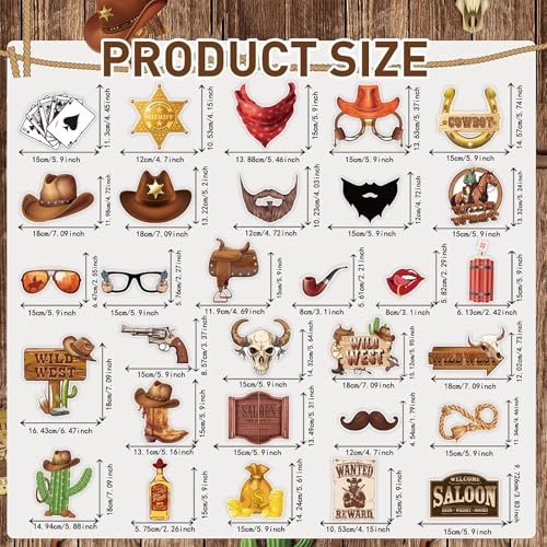 30 Pieces Western Cowboy Cowgirl Photo Booth Props Wild West Themed Party Decoration Rodeo Party Decorations with Wanted Sign for Country Party Bachelorette Rustic Party Supplies(Brown) - color: Brown