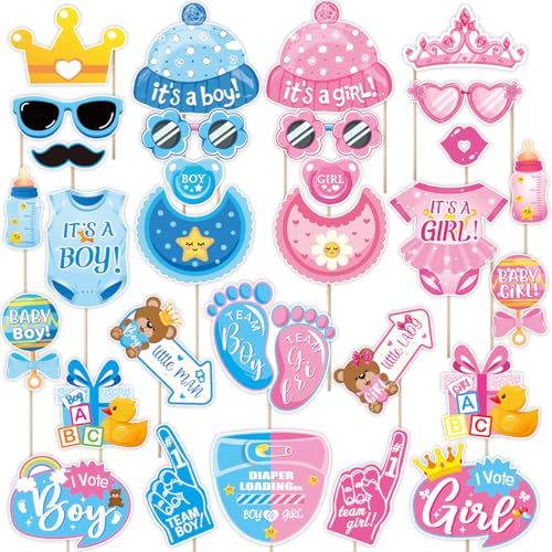 Baby Photo Booth Props, Tumwisk 30PCS Gender Reveal Decorations,Gender Reveal Photo Booth Props, Guessing Baby Boy or Girl Sign Game Props Gender Reveal Party Favors Supplies - color: Baby