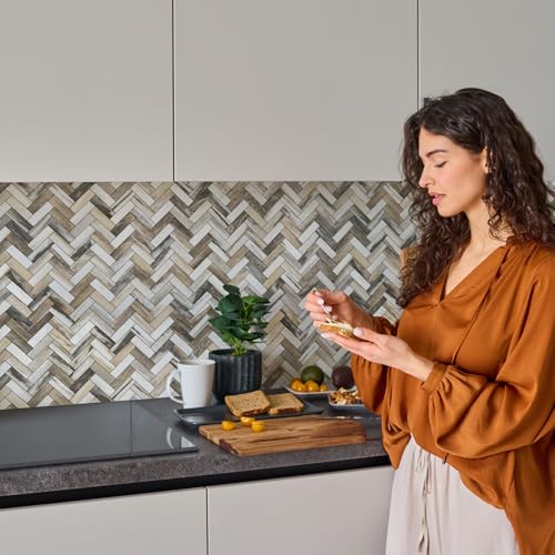 STICKGOO Herringbone Peel and Stick Backsplash, 10 Sheets PVC Kitchen Backsplash, Faux Wood Stick on Tiles for Kitchen - color: Gold wood grain marble
