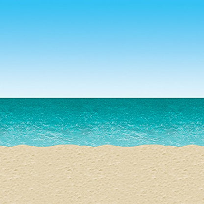 Beistle Printed Plastic Ocean & Sandy Beach Photo Backdrop Summer Tropical Photography Background for Luau Party, Pkg of 1, Blue/Sand - style: Ocean & Beach