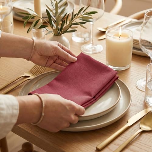 ACCENTHOME Accent Home 100% Cotton Napkins, Delicate Cloth Napkins for Dinners, Parties and Weddings，18 x 18 Inch Set of 12 - Red - color: 06 - Red - Twill, size: 18"x18" - Pack of 12