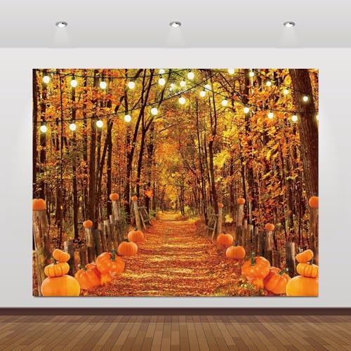 Fall Thanksgiving Backdrop for Photography 10x8ft Autumn Forest Pumpkin Path Maple Leaves Photo Backdrop Farm Harvest Thanksgiving Party Family Friendsgiving Decor Kids Adult Portrait Photo Props