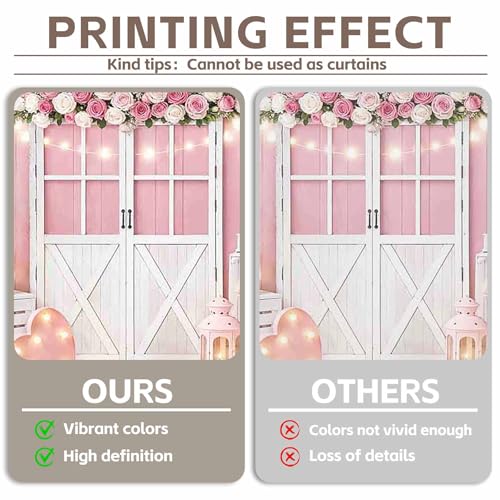 Fabric 7x5ft Valentine's Day Photography Backdrop Pink Rose Wood Door Flowers Love Heart Lights Background Wedding Bridal Mother’s Day Party Decorations Photo Props