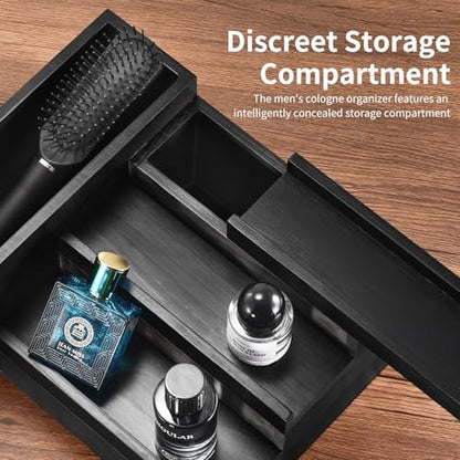 Perfume Stand Organizer for Men, 3 Tier Perfume Display Shelf with Velvet Lining Drawer and Hidden Compartment,Great Gift for Father, Men (Black - 1 Drawer) - style: 1 drawer - Black