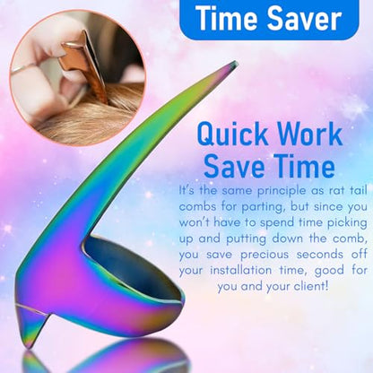 Hair Parting & Sectioning Ring - Stainless Steel Finger Braiding Hair Pick Tools Quick Installation of Human Hair Extensions Hair Styling Tools (Multi) - color: Multi Rainbow