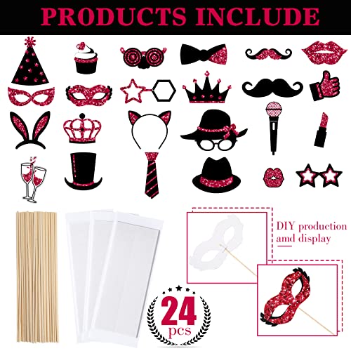 Zonon 24 Pcs Funny Photo Booth Props Class of 2026 Graduation Birthday Wedding Family Class Reunion Prom Disco Party Celebration Decoration Supplies Mix of Hats, Lipstick, Tie(Burgundy and Black) - color: Burgundy and Black