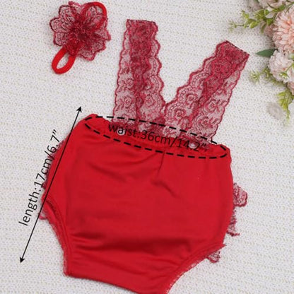 Ylsteed Newborn Photography Outfits - Girl Props Lace Romper Baby Photo Shoot Outfits Girls Photo Props (Strap Style - Red) - color: Red