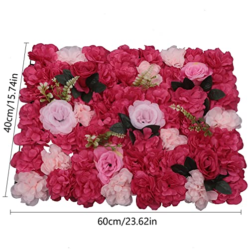 LOYALHEARTDY 12 Pack Artificial Flower Wall Panels 24" x 16" Flower Wall Panel Wall Backdrop Faux Hydrangea and Rose Flower Backdrop Panels for Flower Wall Decor Wedding Party Event Decoration - color: 12 Pcs, Red+leaf
