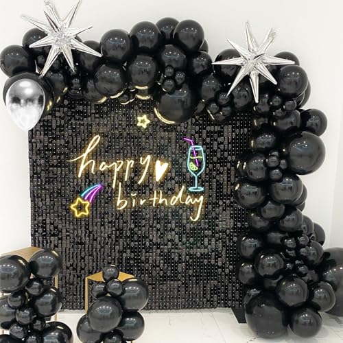 Black Shimmer Wall Backdrop,Shiny Sequins,12Pcs Sequins Backdrop Panels, Glitter Bling Photo Background for Birthday Party Wedding Engagement Anniversary Graduation (Each 1FT², Total 12FT²) - color: Black, size: 3 FT x 4 FT