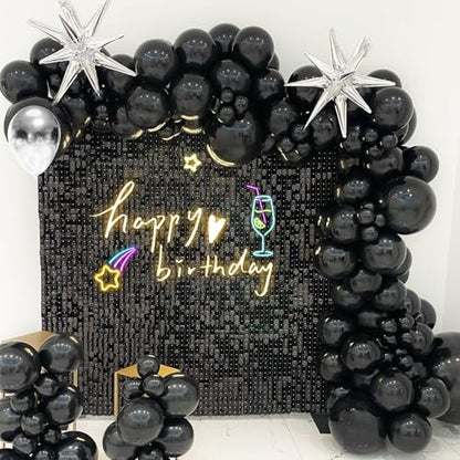 Black Shimmer Wall Backdrop,Shiny Sequins,12Pcs Sequins Backdrop Panels, Glitter Bling Photo Background for Birthday Party Wedding Engagement Anniversary Graduation (Each 1FT², Total 12FT²) - color: Black, size: 3 FT x 4 FT