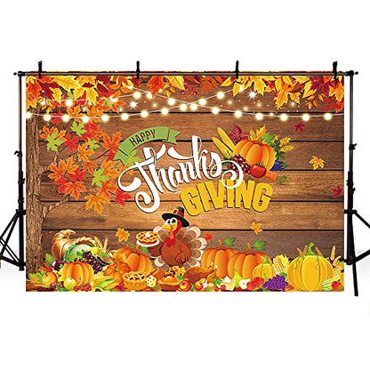 Sendy 7x5ft Happy Thanksgiving Backdrop Give Thanks Autumn Harvest Party Decorations Supplies Fall Pumpkin Turkey Maple Leaves Rustic Wood Banner Photography Background Event Photo Shoot Props Vinyl