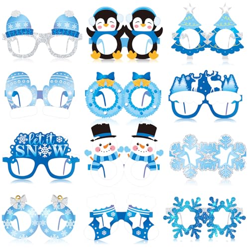 36 Pcs Winter Party Favors Snowflake Paper Eyeglasses Winter Wonderland Party Decorations Photo Booth Props for Christmas Holiday Baby Shower Birthday Supplies - style: Winter