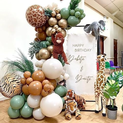 Sage Green Brown Balloons, 60 Packs 12 inch Olive Green Gold Safari Balloons with Animal Print Balloons for Wild One Jungle Baby Shower Boys Hunting Tropical Woodland Birthday Party - color: Green Brown Gold