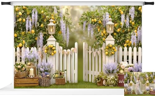 Kate Spring Lemon Tree Backdrop for Photography Purple Floral Garden Background Photo Fabric Props 10x6.5ft - size: 10x6.5ft