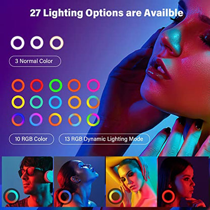 Yesker Ring Light with Tripod Stand and Phone Holder 18 Inch RGB Ringlight 25 RGB Modes Bi-Color Adjustable 2700–7000K LED Selfie Halo Light Kit for Live Stream Photography Zoom Makeup Youtobe Tiktok - size: 18" RGB Ring Light