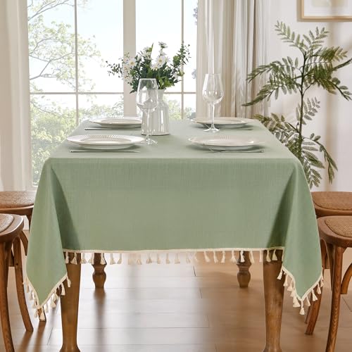 JIALE Spring Tablecloth, Heavy Duty Linen Style Textured Table Cloth Rectangle Tables, Wrinkle-Free Washable Waterproof Table Cover for Kitchen, Dining, Parties, 55"x75", Sage Green - color: Green, size: 75" x 55" (Rectangular)
